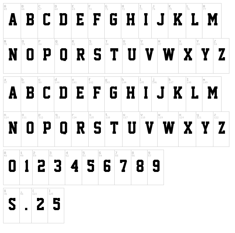 Academic M54 font map